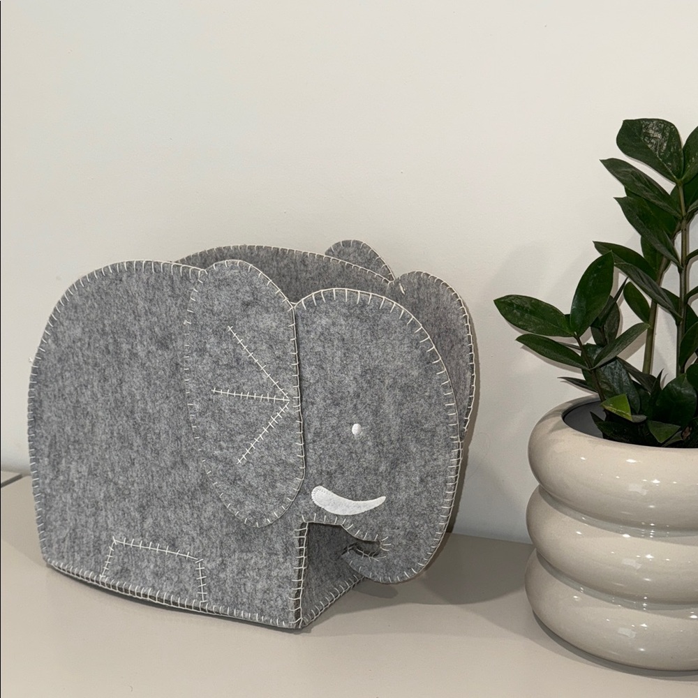 Gray Elephant Felt Storage Basket